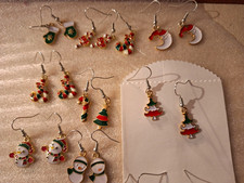 Christmas Holiday Dangle Earrings Mixed Lot Multicolor Santa Snowman Tree