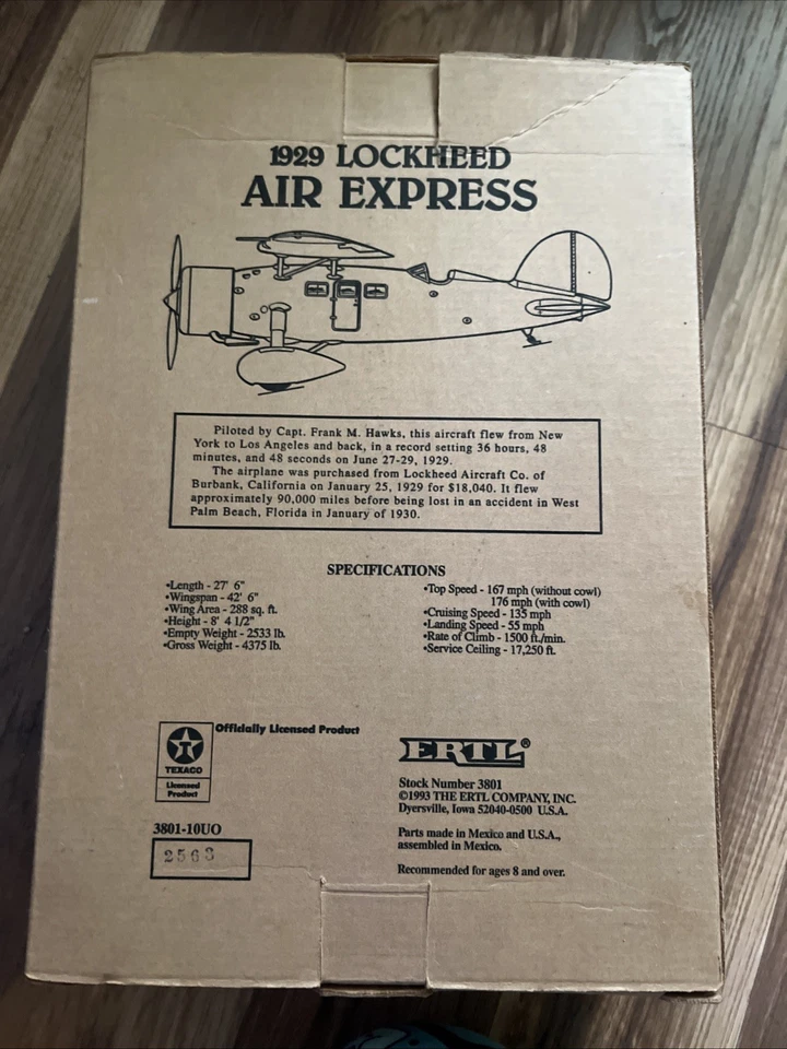 ERTL WINGS OF TEXACO 1929 LOCKHEED AIR EXPRESS BANCO DE MONEDAS FUNDIDAS A PRESIÓN Foto 3 de 4