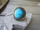 Vintage Hand Crafted Native American Turquoise STERLING SILVER Rope Framed RING