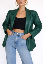 Rare Women’s Firenze Emerald Green Leather Blazer Vintage Made in USA