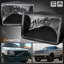 Fits 1993-1998 Jeep Grand Cherokee Black Headlights Halogen Leftright 93-98