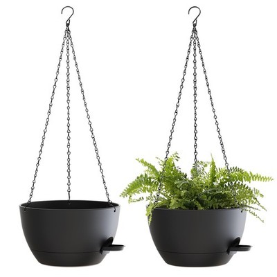 SQKH 12 Inch Hanging Baskets 2 PC with Chains, Self-Watering 12 Inch, Black 