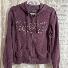 Gap Full Zip Hoodie Women Purple Heathered Embroidered Script Logo Sweatshirt