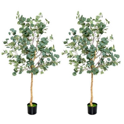 5.5 Feet Artificial Eucalyptus Tree with 517 Silver Dollar Leaves-2 Pack - Size: