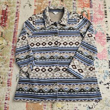VTG 90s Coldwater Creek Western Boho Chore Fleece Jacket Aztec Southwest Shacket