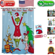 Whimsical Grinch Holiday Shower Curtain Ring Set - 100 Microfiber, 72" x 72"