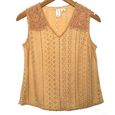 Joie Crochet Eyelet Tan Sleeveless V-Neck Top...