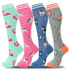 Compression Socks Women Men 4 Pairs, Knee High Support Socks for Running, Spo...