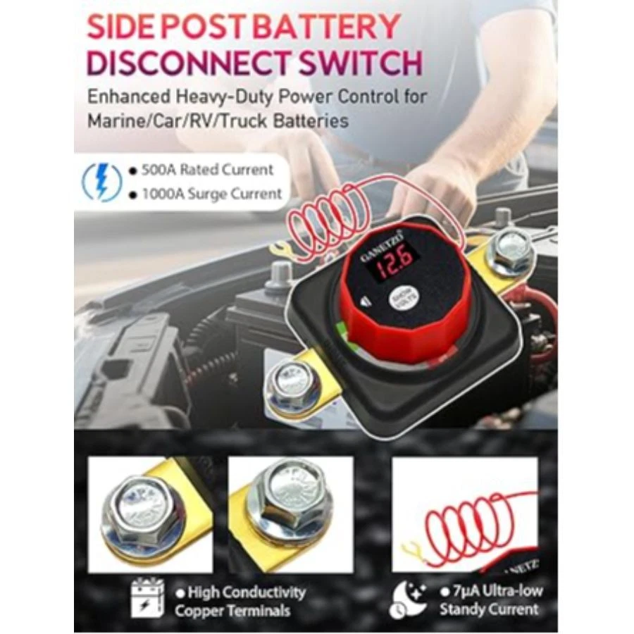 500A Smart Battery Disconnect Switch 12V with Voltmeter - Side Post-Upgraded - Image 3 of 4