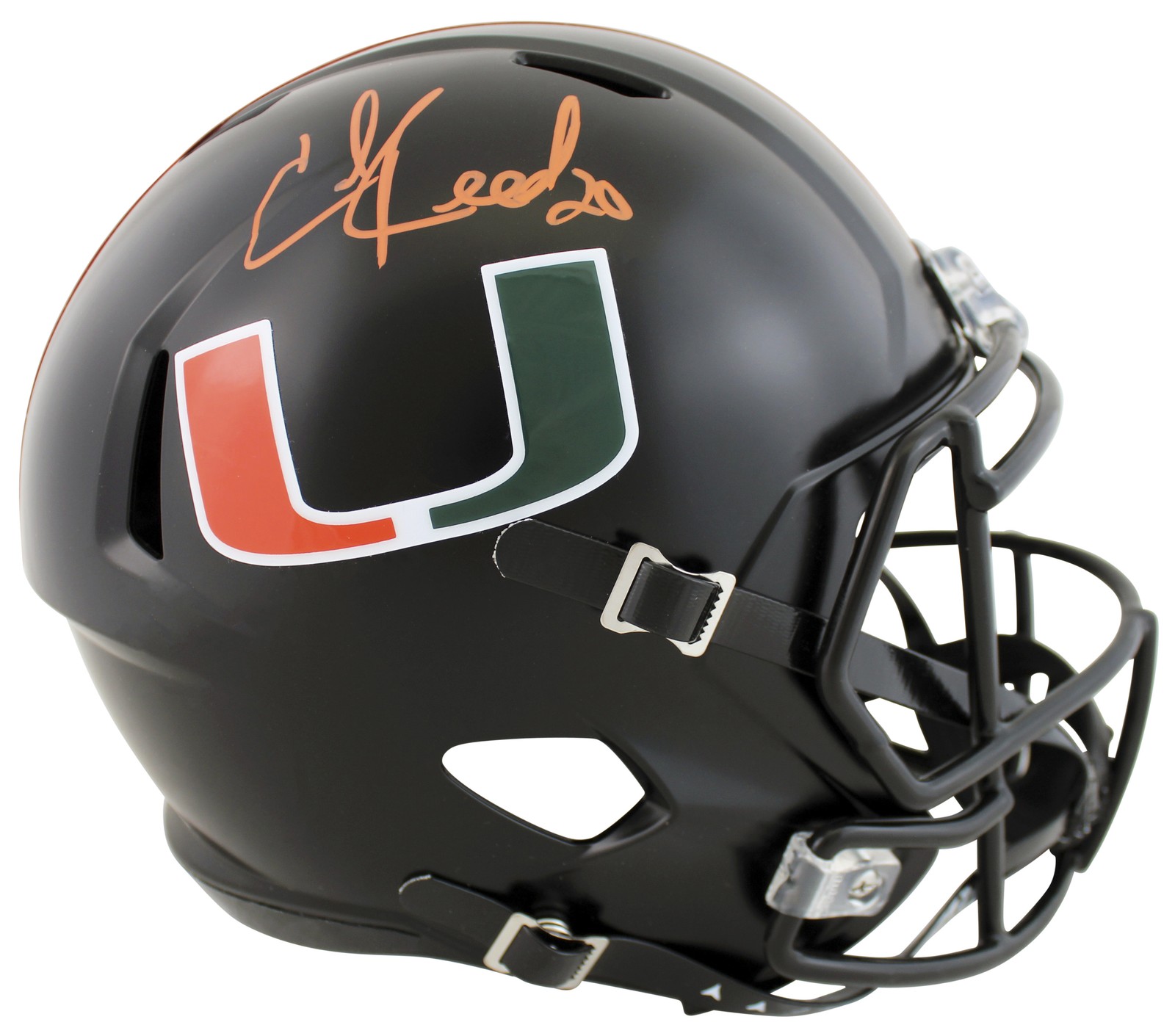 Ed Reed Autographed Signed Miami Hurricanes Miami 2017 Alt Nights Black Full Size Speed Rep Helmet BAS Wit 