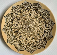 NOW DESIGNS DANICA PLATE 8.5" ‘MANDALA’ NATURAL/NAVY  Stoneware NEW