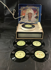Vintage Playtime Texas Portable Record Player With 5 Disney Story Records
