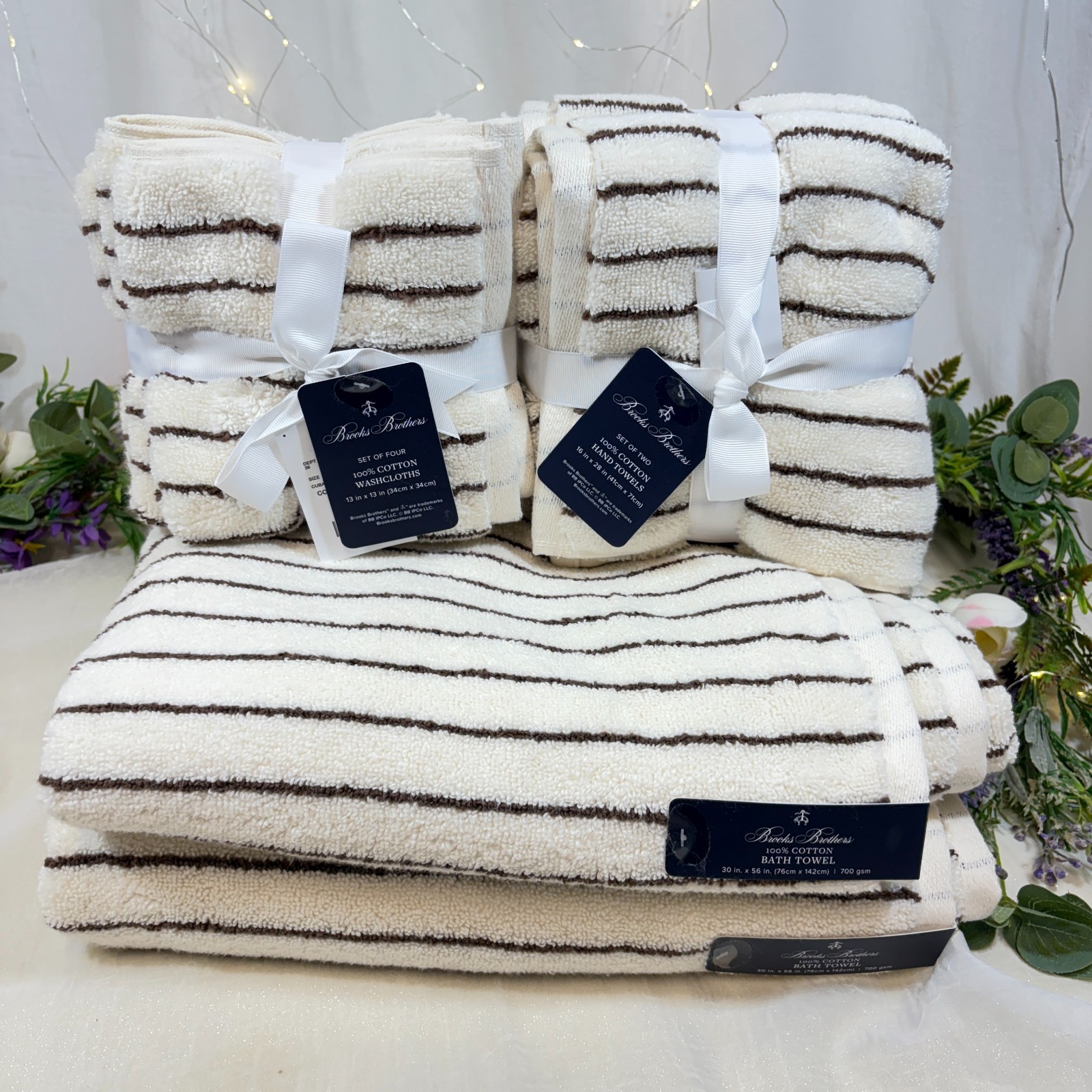 Set Striped Ivory & Dark Brown 700 Gsm