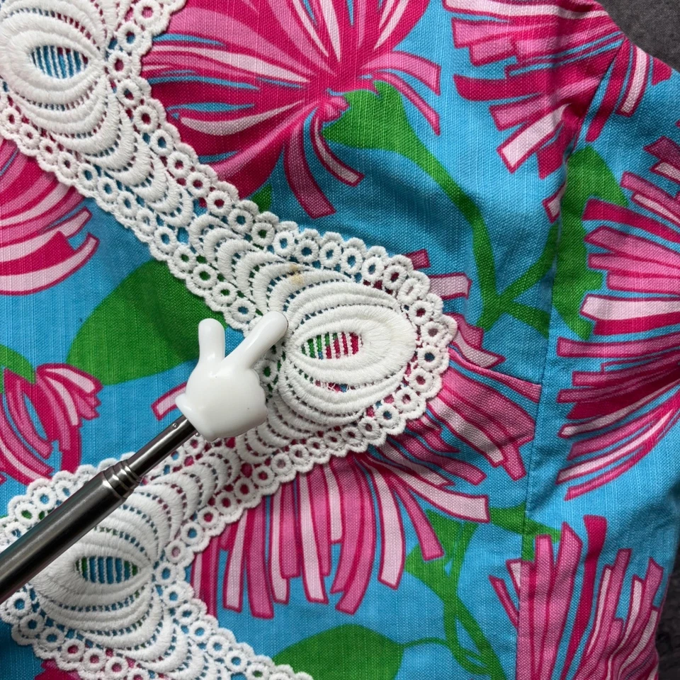 Платье цельнокроеное женское Lilly Pulitzer оригинальное 4 выпуска синее с розовыми цветами кружевное - Изображение 2 из 4