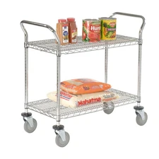 Nexel Chrome Utility Cart w/2 Shelves  Poly Casters 1200 lb. Capacity 42"L x
