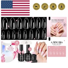 Beetles Gel Nail Kit Clear, Almond Medium, 600pcs 15 Sizes, with Pink Color G...