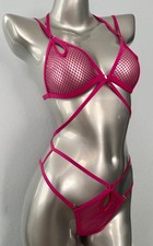 Victoria's Secret Open Strappy Pink Fishnet Bodysuit Teddy Nwt Small S