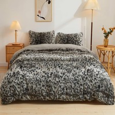 Cheetah Print Faux Fur Duvet Cover Fluffy Bedding Set, 3 Pieces Soft Plush Fu...