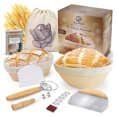 9'' Banneton Bread Proofing Basket Set of 2   Round & Oval Rattan, Sourdough S...