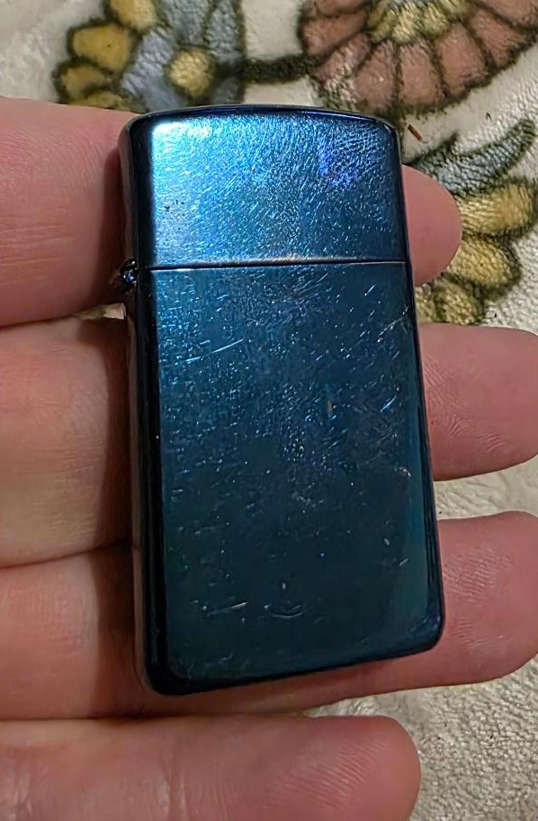 Rare Zippo Blue Metallic Flip-Top Lighter