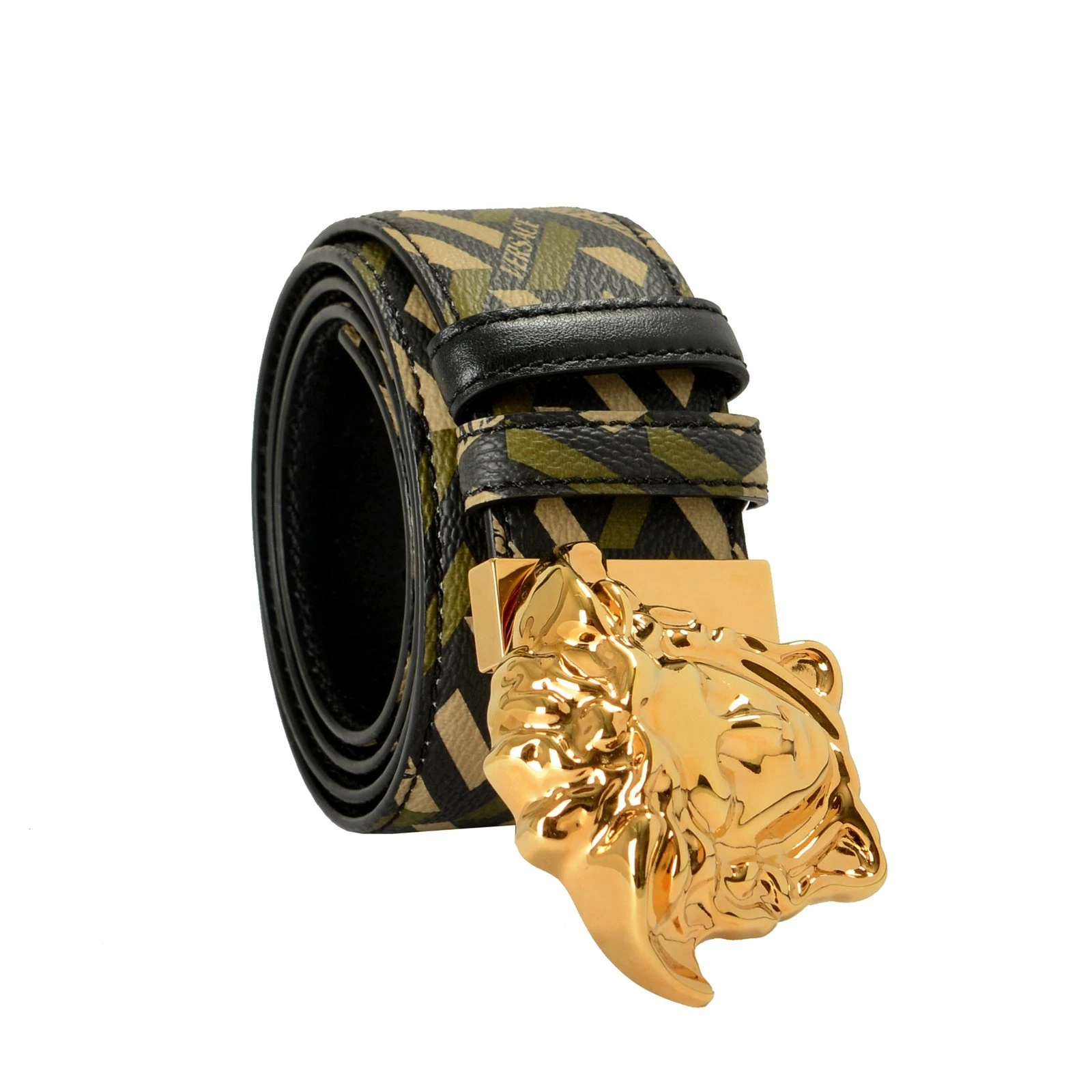 Versace — Versace Leather/Canvas Medusa Head Decorated Reversible Belt US 46 IT 115