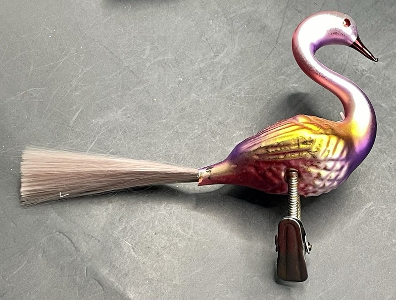 Antique Mercury Blown Glass Swan Clip-on Ornament 1930's 5 1/2" Long