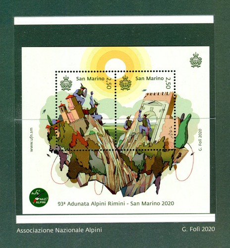 Folder SAN MARINO 2020 - ADUNATA ALPINI RIMINI con foglio e copertina f.d.c. - Foto 3 di 4