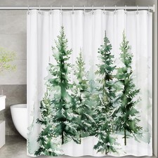 Christmas Shower Curtain Set: Farmhouse Winter Snowy Xmas Tree Bathroom Showe...