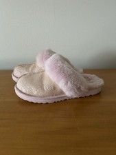 UGG Cozy II Big Kid Size 6 Pink Glitter Slippers Scuffs Shearling Lined