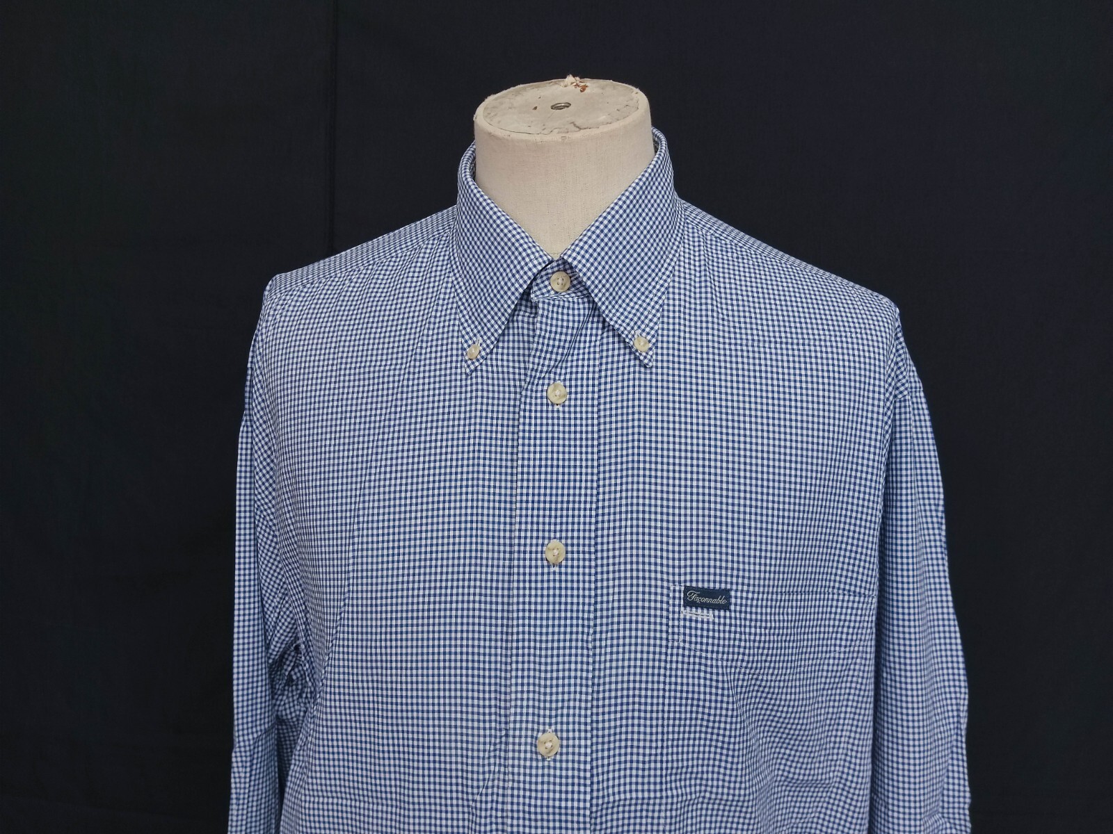 Faconnable Button Down White Blue Gingham Cotton … - image 2