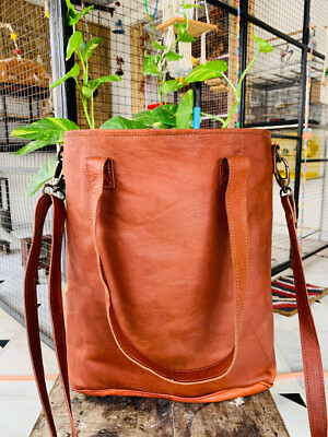 14'' Women's Genuine Reliable Risky Leather Tote Shopping Handmade Bag