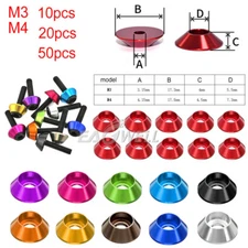 10/20/50/100pcs M3 M4 11 Color Aluminum Cup Head Screw Bolt Cone Washers Gaskets