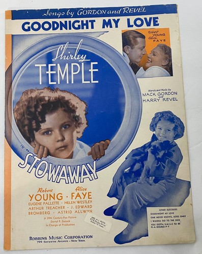 1936 Shirley Temple STOWAWAY Movie Sheet Music "Goodnight My Love" Robert Young
