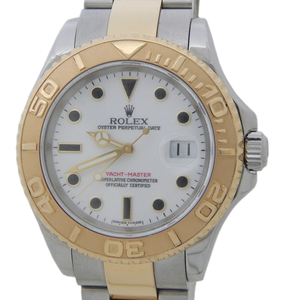 Rolex Yacht Master 16623 Mens 2tone 18k Yellow Gold & Steel Watch w/ White Dial