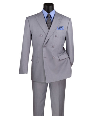 Vinci Men Solid Color Double Breasted Classic Regular Fit Suit Elastic Waist NEW