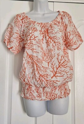 Authentic Michael Kors Coral Print  Shirt Size Medium Lightweight 