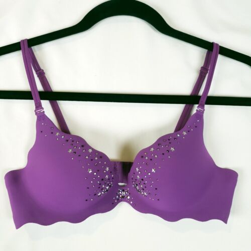 Reggiseno push up Victorias Secret molto sexy 34A Bling Star strass viola vintage 09