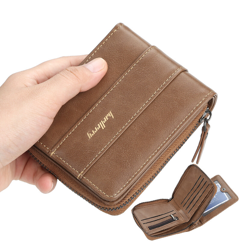 Vintage Leather Wallet Multi Card Case with Zipper Pocket for Mens