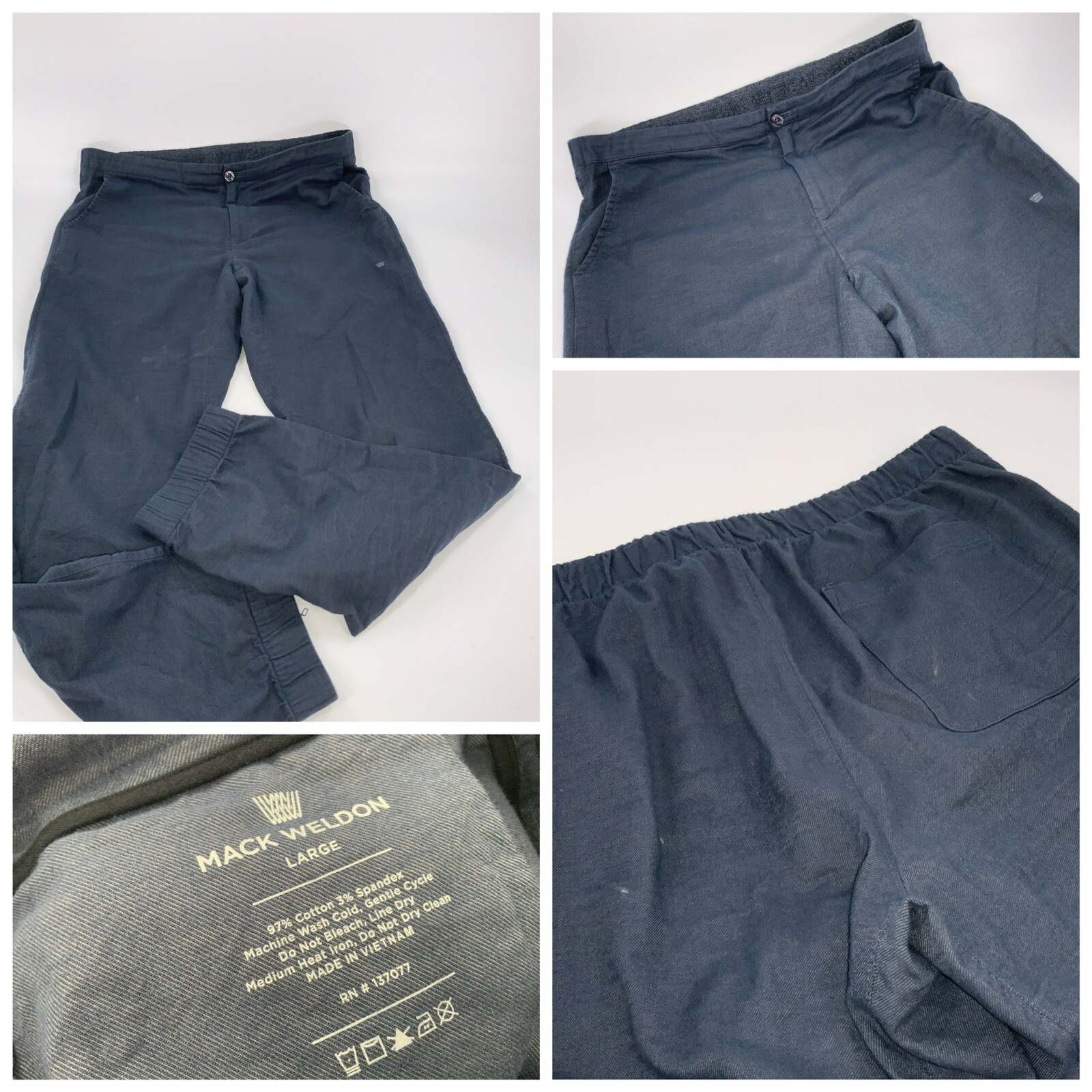 Mack Weldon Jogger Pants Men L Blue Cotton Spandex Pockets Drawstring YGI H2-335