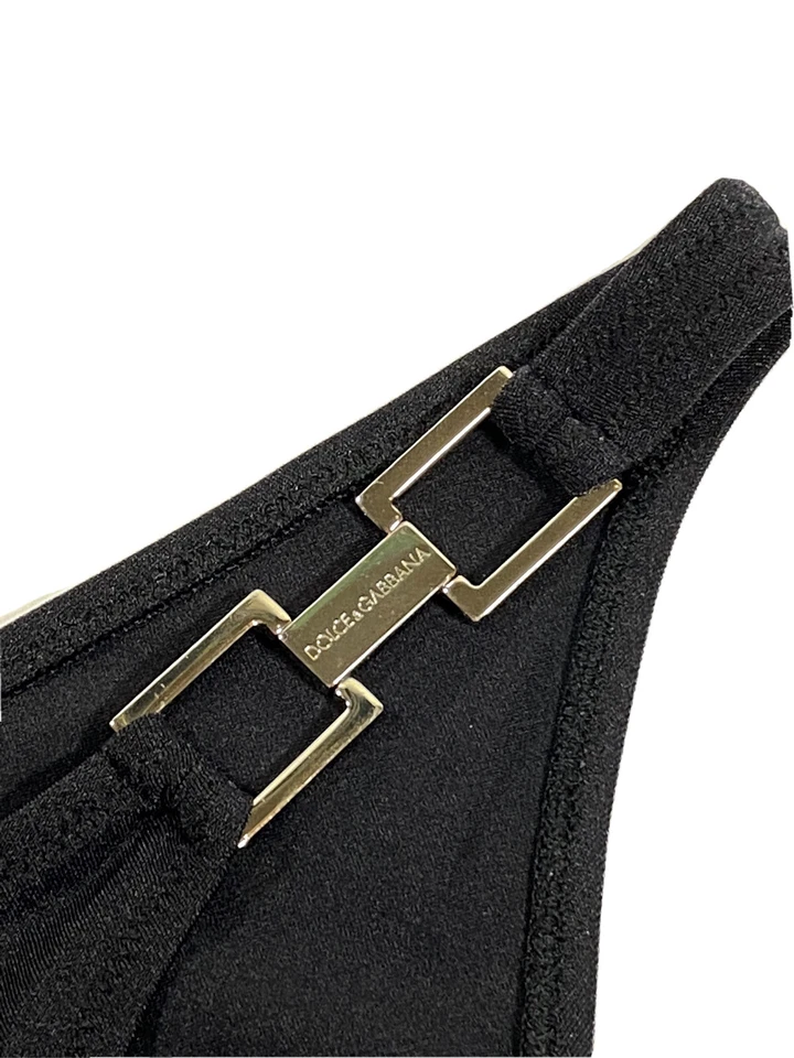 Vintage 90s y2k Dolce & Gabbana Swimsuit Black High Thigh Bikini 00s Metal M - Image 3 of 4