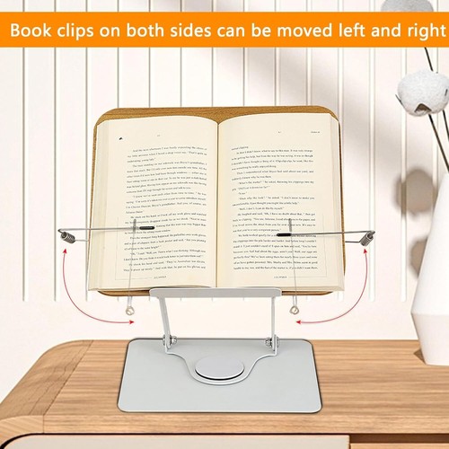 Book Stand Reading Holder 360° Swivel Base Wooden Foldable Recipe Textbook Stand - Picture 9 of 9