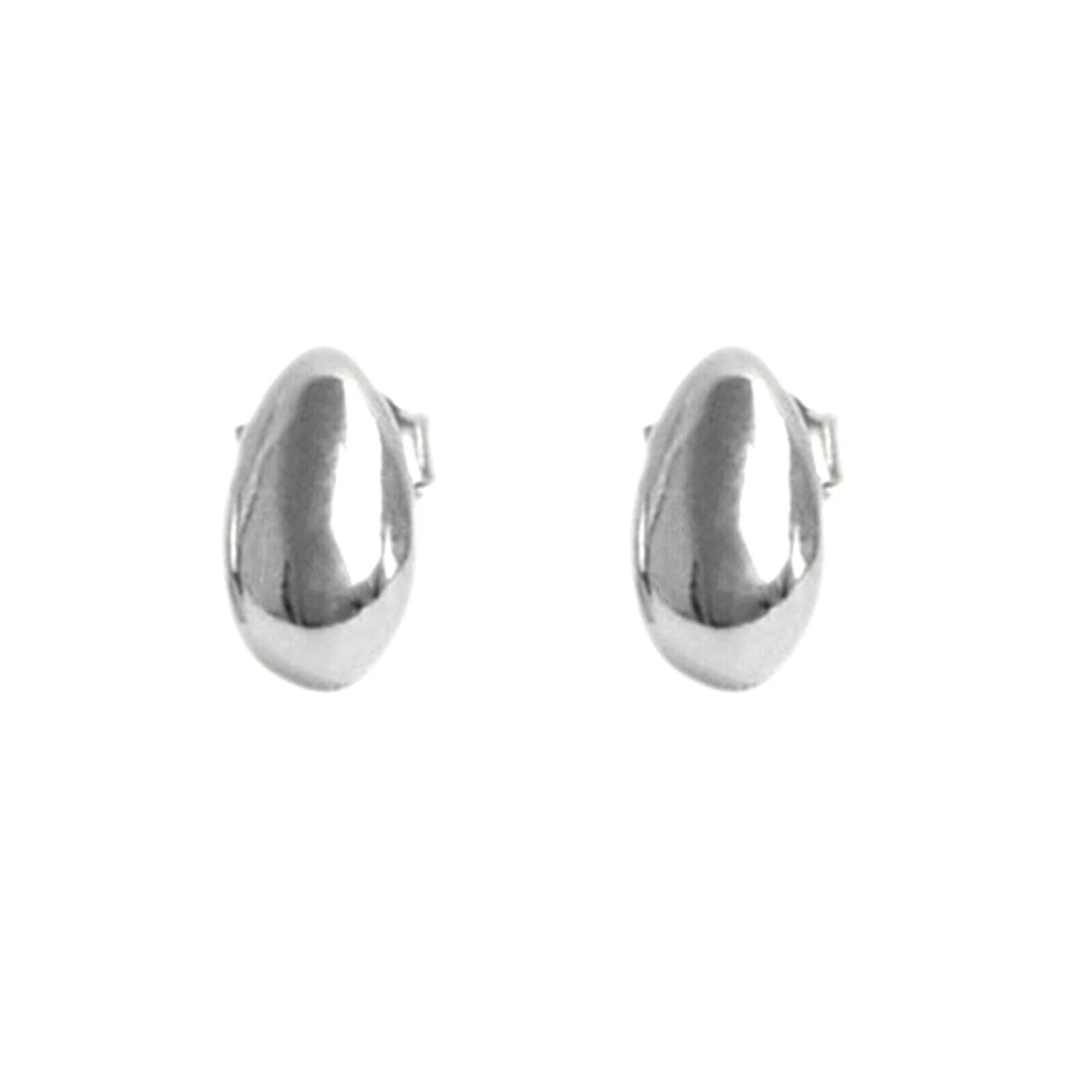 Rhodium on Sterling Silver Shiny Dome Waterdrop Pear Teardrop Stud Earrings
