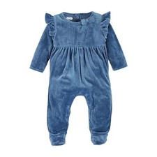 Mud Pie H4 Baby Girl Blue Ribbed Velour Sleep...