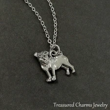 Silver Pug Charm Necklace - Puppy Dog Pendant Jewerly NEW
