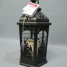 Old time Pottery HALLOWEEN HAUNTED HOUSE Flameless LANTERN New