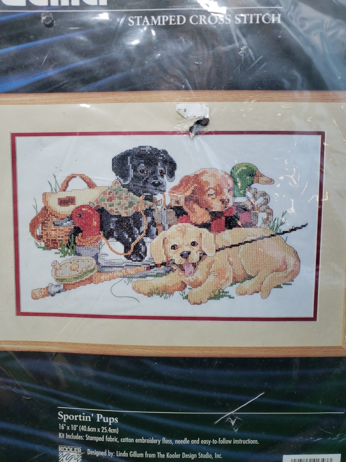 Bucilla Sporting Pups Stamped Cross Stitch Kit Dogs Puppies Fishing