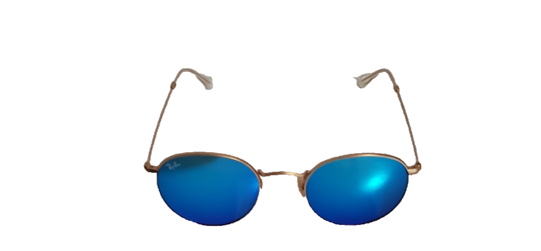Ray-Ban Round Metal Sunglasses Gold Blue Flash Mirror NIB RB3447N