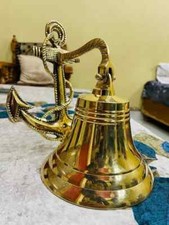 10" Solid Brass Ship Bell Hanging Nautical Door Bell With Wall Mounted Bracket