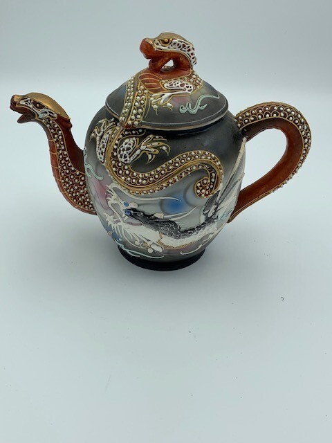 JAPANESE TEA SET, SATSUMA 21 PIECE DRAGON MOTIF, LITHOPHANE GEISHA