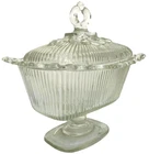 VTG Indiana Depression Clear Glass Lace Edge Footed Candy Dish Compote